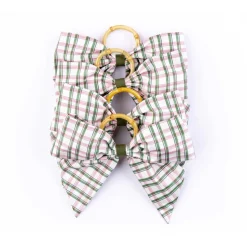 Silk Saffron Check Napkin Rings in Green, Set of 4