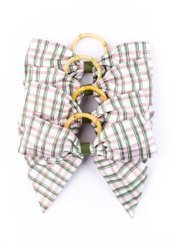 Silk Saffron Check Napkin Rings in Green, Set of 4