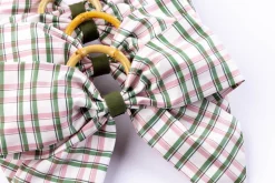 Silk Saffron Check Napkin Rings in Green, Set of 4