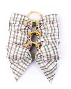 Silk Saffron Check Napkin Rings in Green, Set of 4