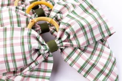Silk Saffron Check Napkin Rings in Green, Set of 4