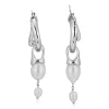 Silver Interlocking Hoops with Pearl Pendants