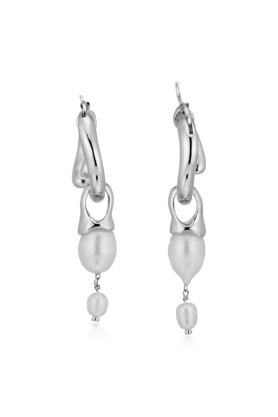 Silver Interlocking Hoops with Pearl Pendants