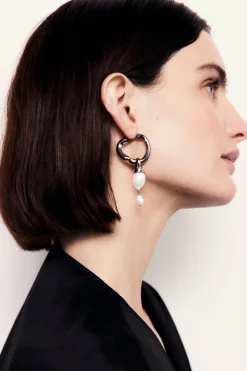 Silver Interlocking Hoops with Pearl Pendants
