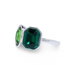 Silver Peridot/Emerald Two Stone Ring