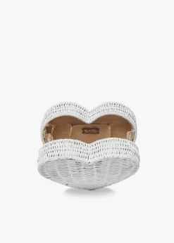Sisal Heart Wicker Straw Clutch Bag in White