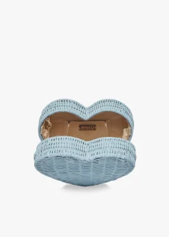 Sisal Heart Wicker Straw Clutch Bag in Blue
