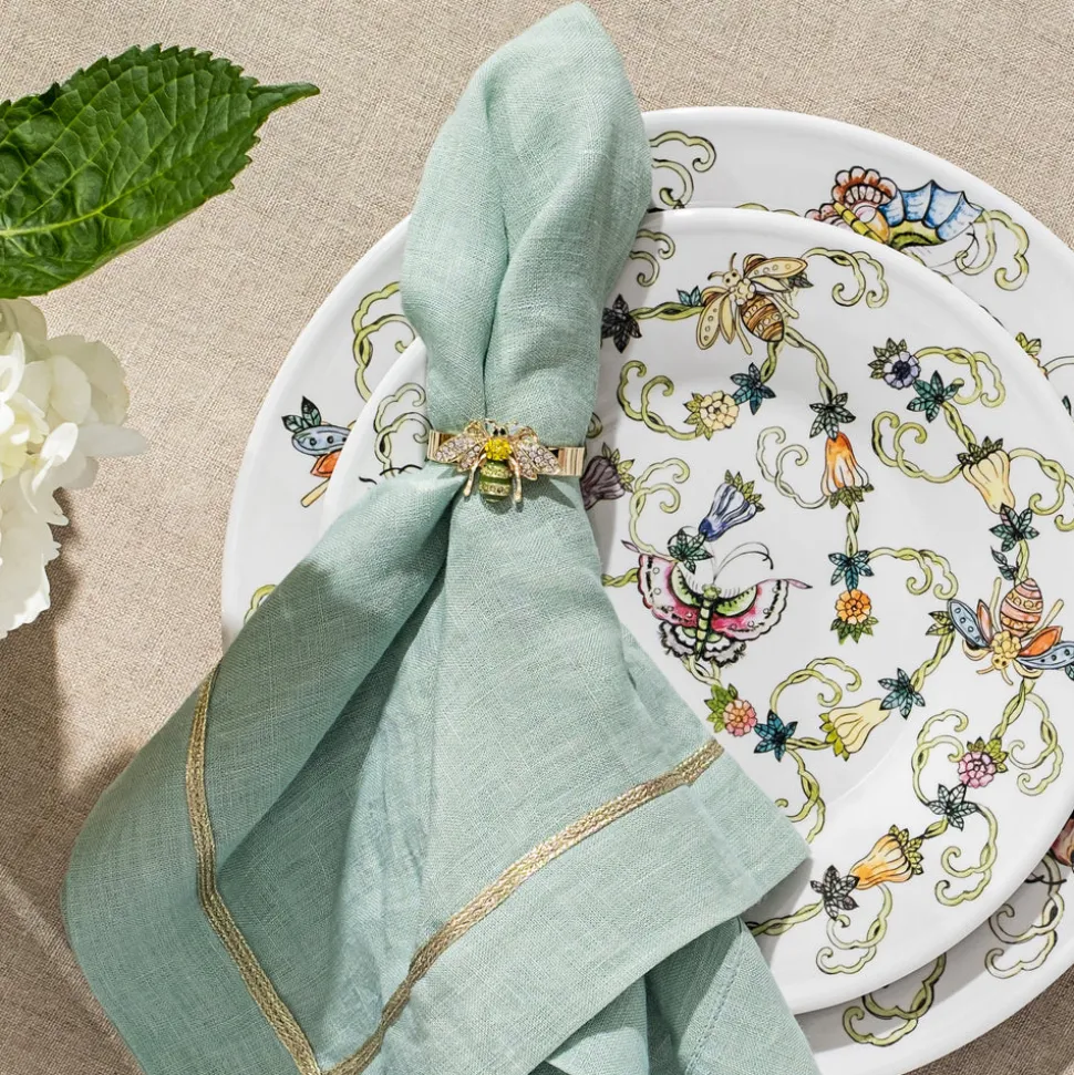 Skinny Stripey Bee Napkin Rings in Green, Set of Four