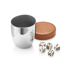 Sky Dice Travel Cup & 5 Dice, Leather & Stainless Steel