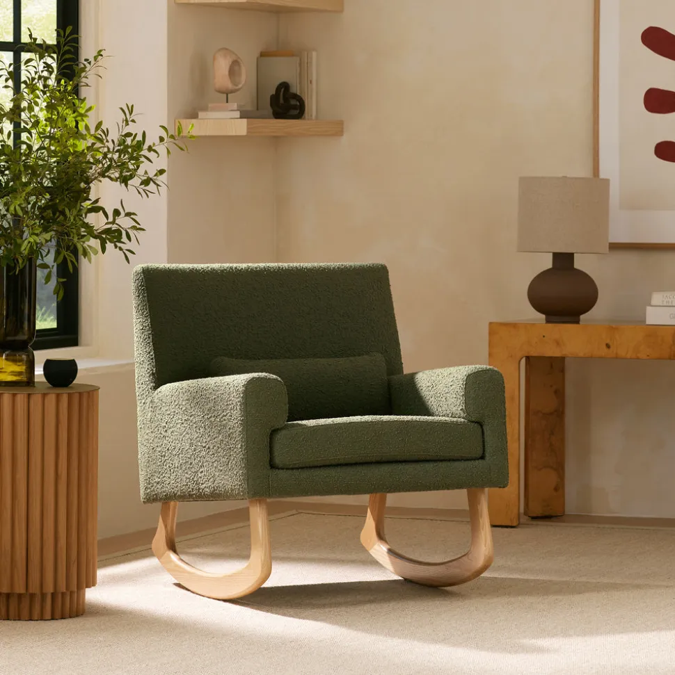 Sleepytime Rocker in Olive Boucle with Light Legs