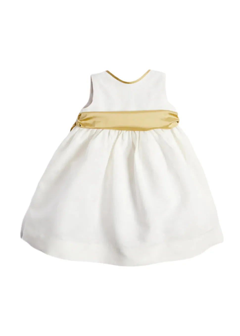 Sleeveless Flower Girl Dress in Ivory with Green Silk Sash