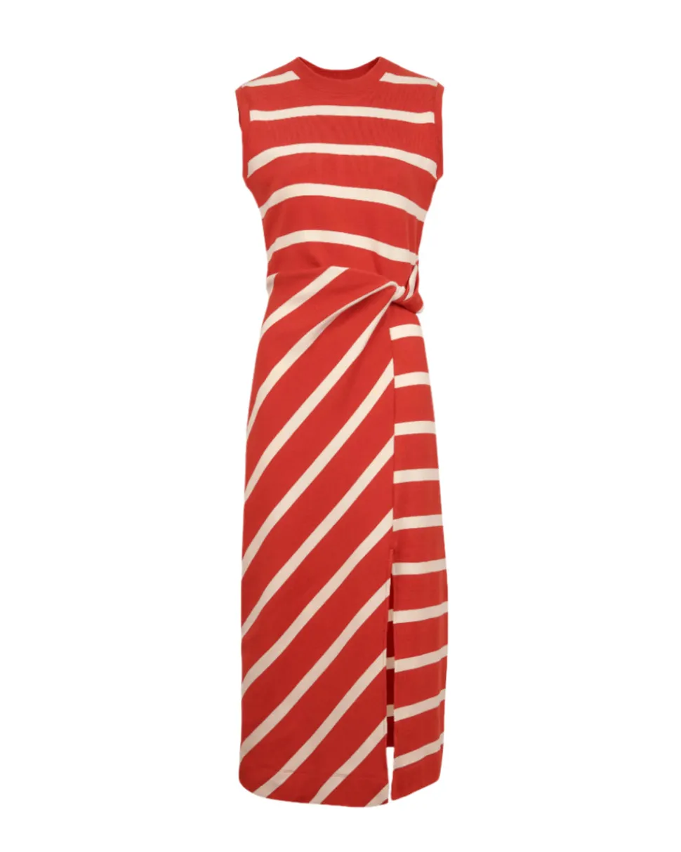 Sleeveless Striped Cody Dress in Brick & Cream Stripe