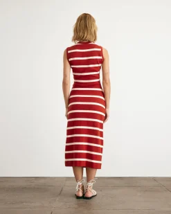 Sleeveless Striped Cody Dress in Brick & Cream Stripe