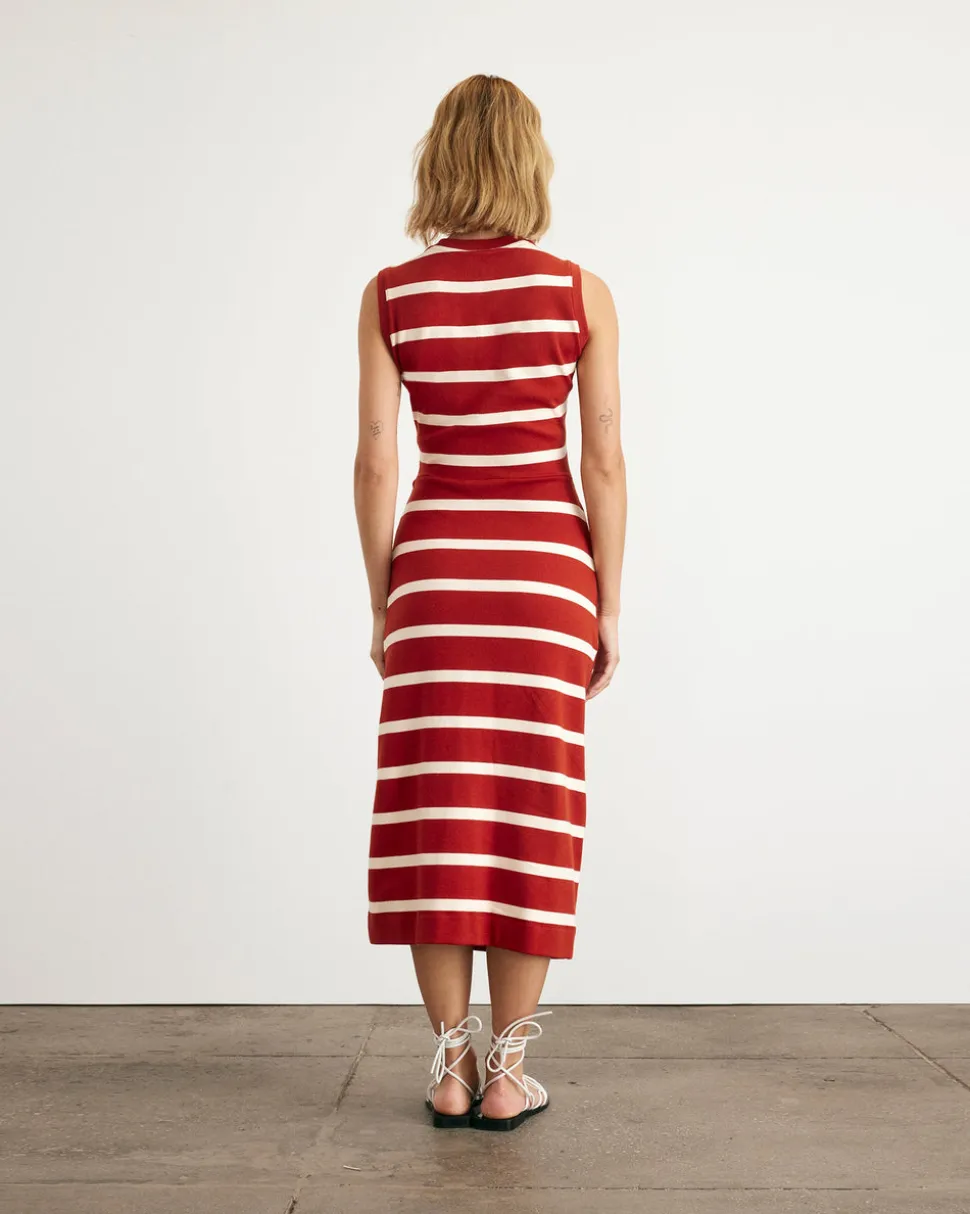 Sleeveless Striped Cody Dress in Brick & Cream Stripe