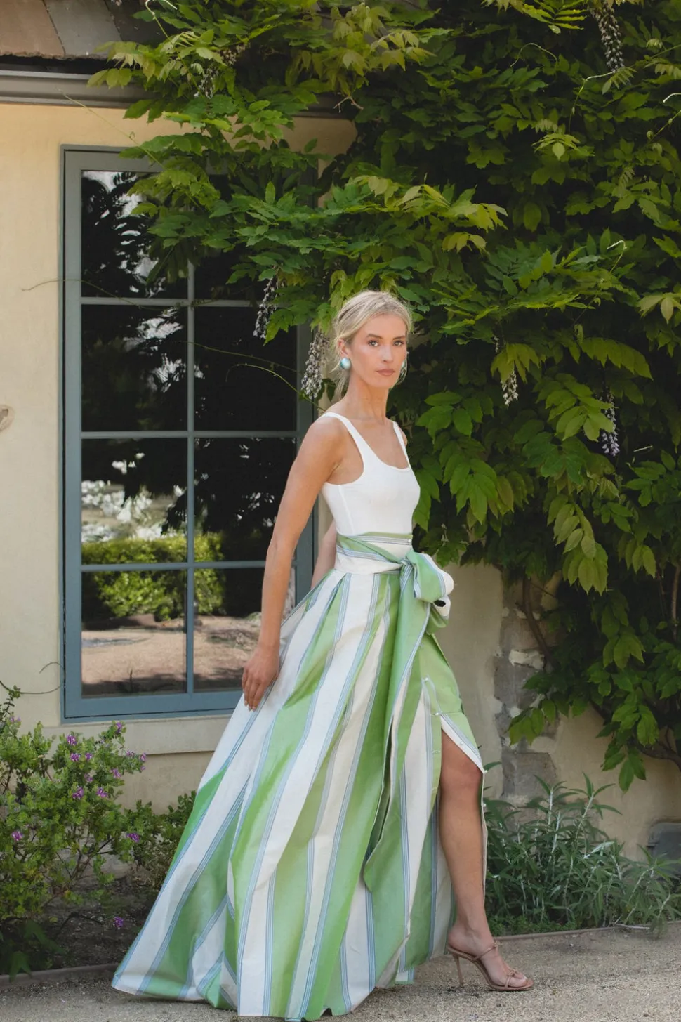 Socialite Skirt in Green Stripe