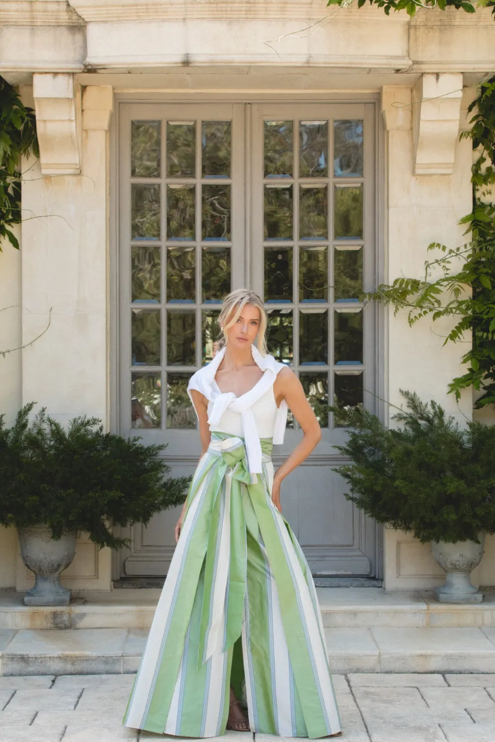 Socialite Skirt in Green Stripe