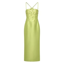 Sofia Dress in Lime Silk Wool with Sporadic Sequins