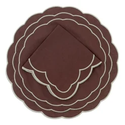 Sofia Linen Brown Napkin with Fern Green Embroidery