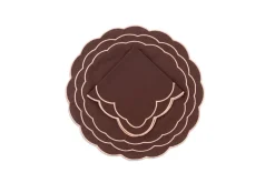 Sofia Linen Brown Napkin with Blooming Dahlia Embroidery
