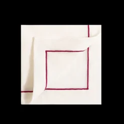 Soft Linen Cord Embroidered Dinner Napkin in White with Bergonia