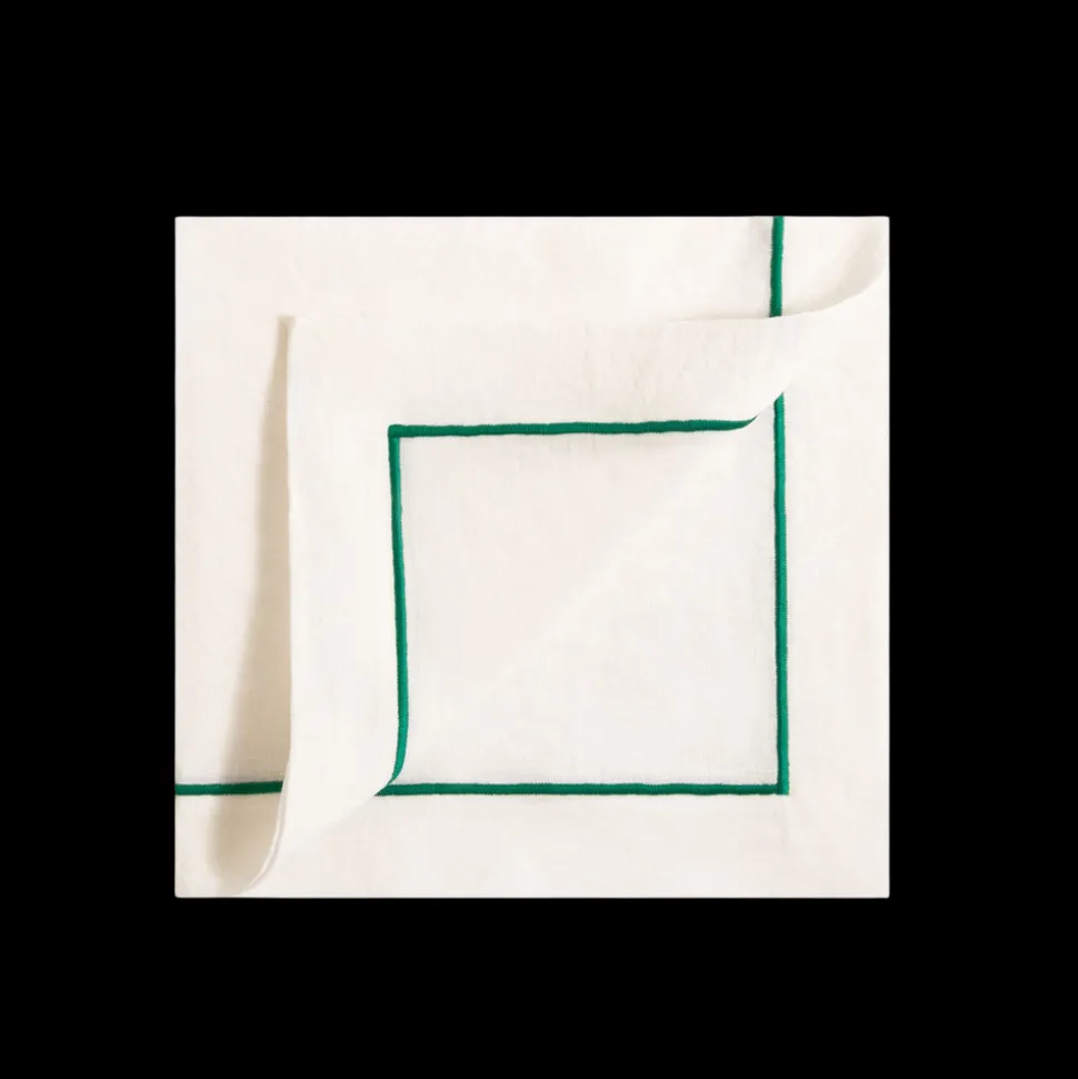 Soft Linen Cord Embroidered Dinner Napkin in White with Gazon