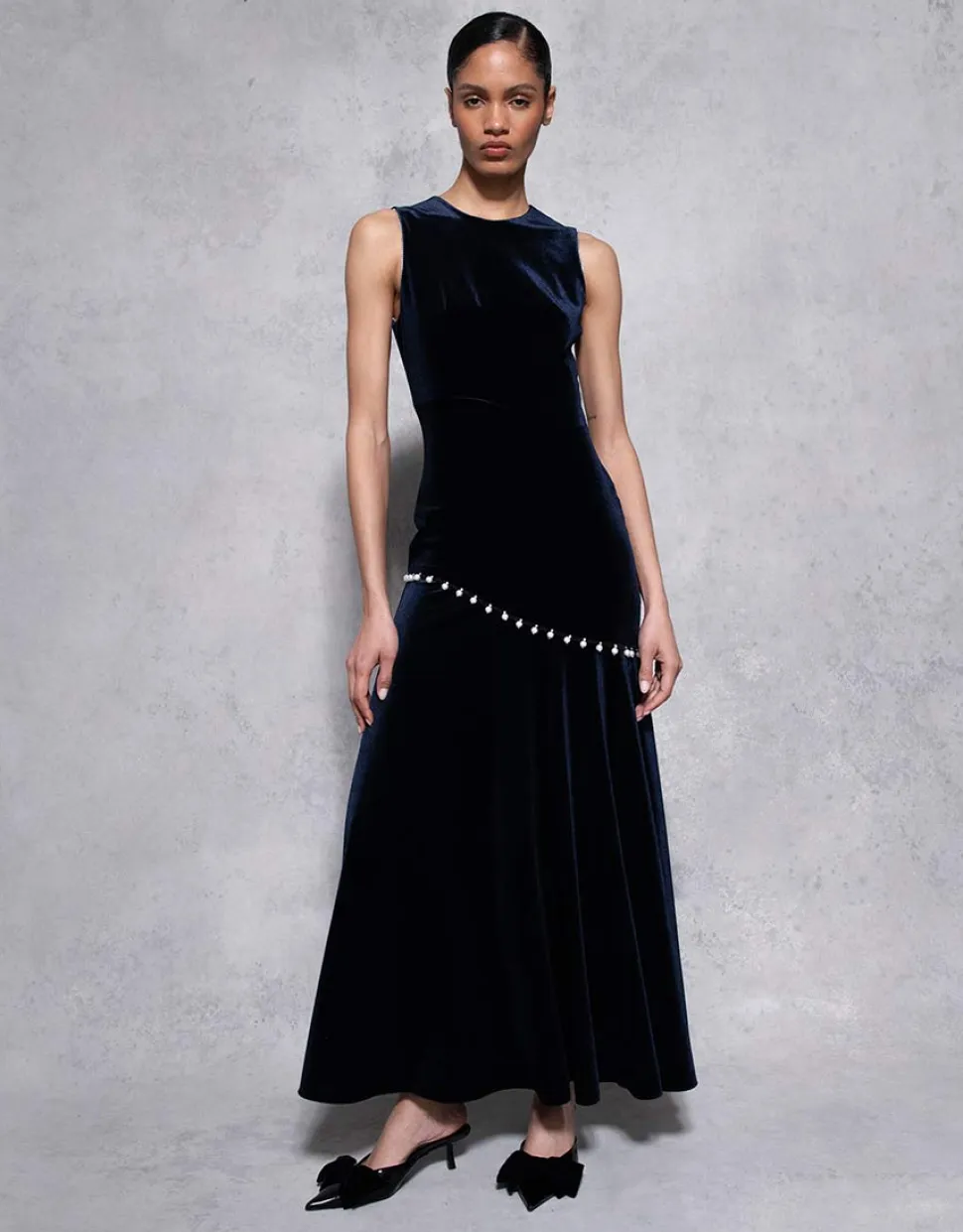 Sole Velvet Maxi Dress in Navy