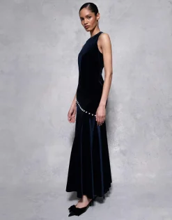 Sole Velvet Maxi Dress in Navy