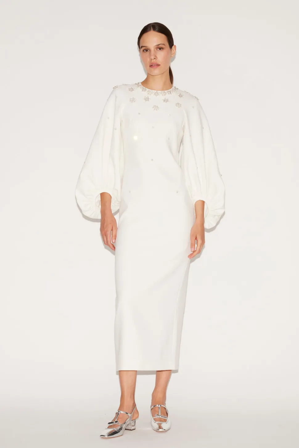 Sondra Midi Dress White Embellished Sable