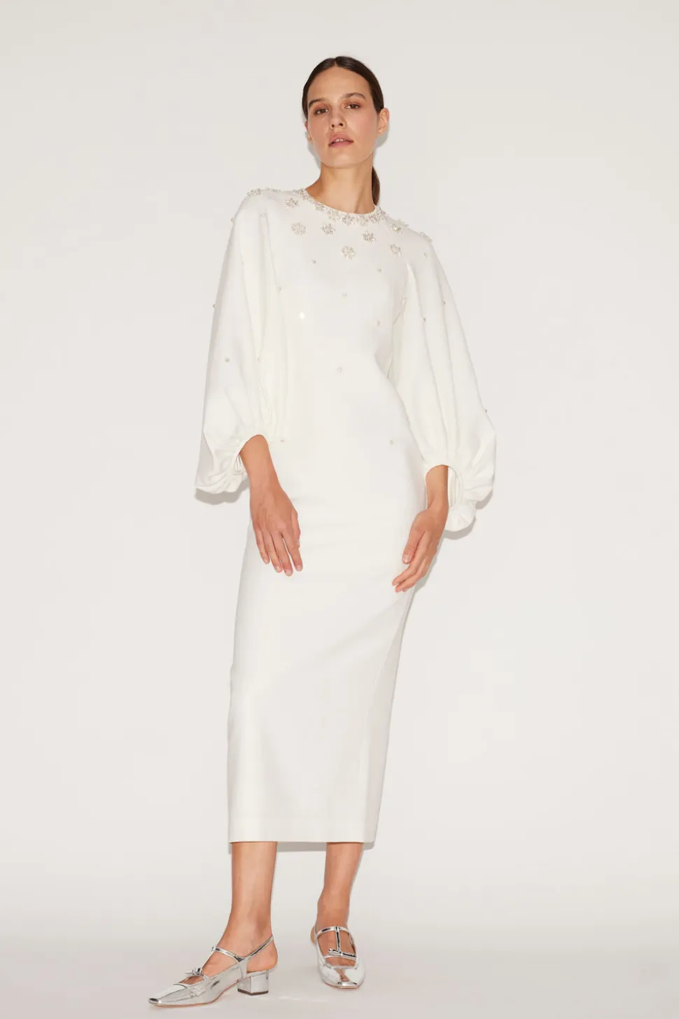 Sondra Midi Dress White Embellished Sable