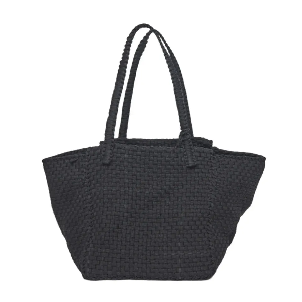 Soona Upcycled Woven Cotton Tote Bag in Black