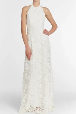 Sophia White Lace Halter Gown