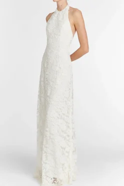 Sophia White Lace Halter Gown