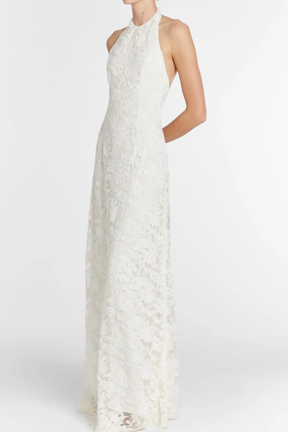 Sophia White Lace Halter Gown