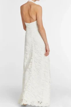 Sophia White Lace Halter Gown