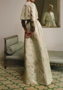 Spaghetti Strap Dress in Mint & Cream Italian Brocade