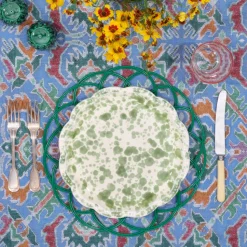 Speckled Dinner Plate in Green and White
