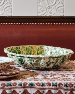 Speckled Serving Bowl, Green and White