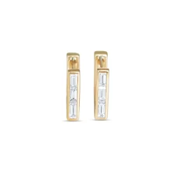 Square Huggie Earrings with Diamond Baguettes