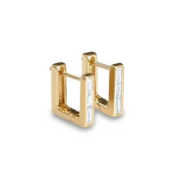 Square Huggie Earrings with Diamond Baguettes