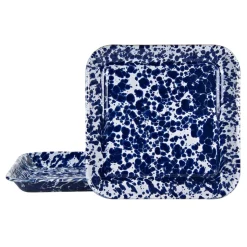 Square Trays in Cobalt Swirl, Set of 2