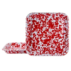 Square Trays in Red Swirl, Set of 2