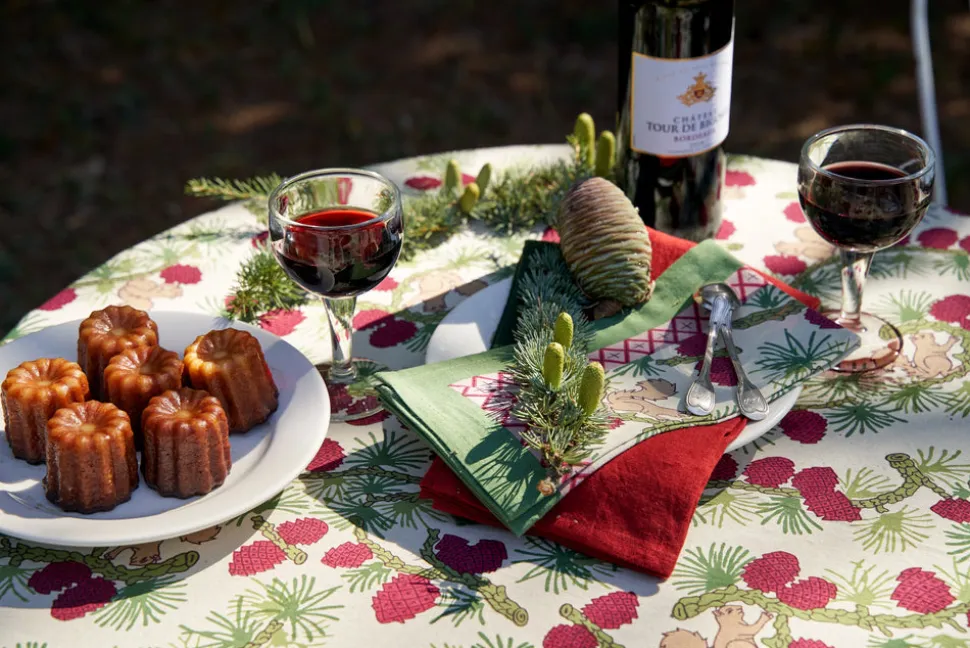 Squirrel and Pinecone Tea Towels in Red & Brown, Set of 3