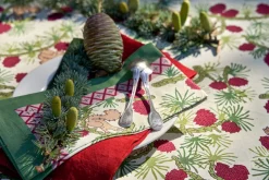 Squirrel and Pinecone Tea Towels in Red & Brown, Set of 3