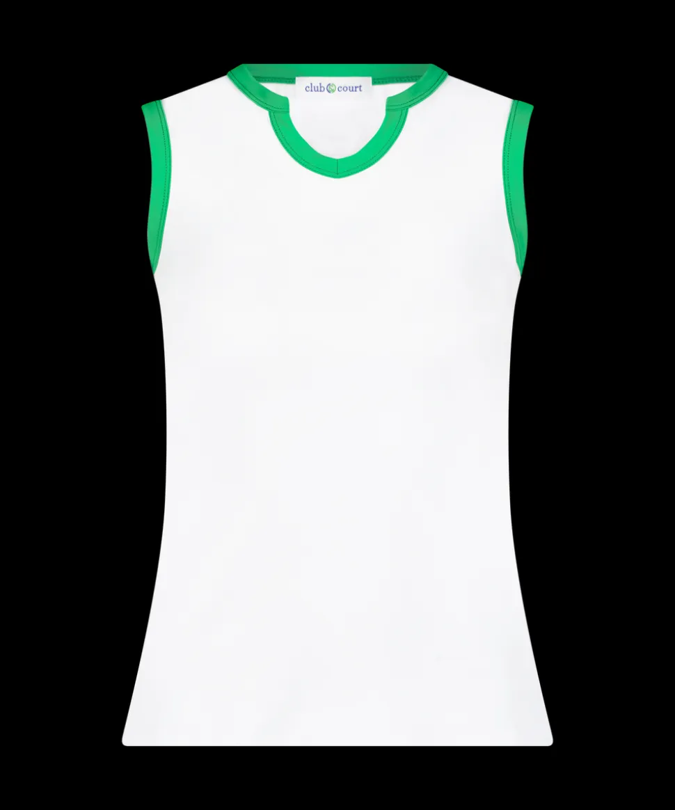 Stacy Tank in Bright White with Kelly Green Trim