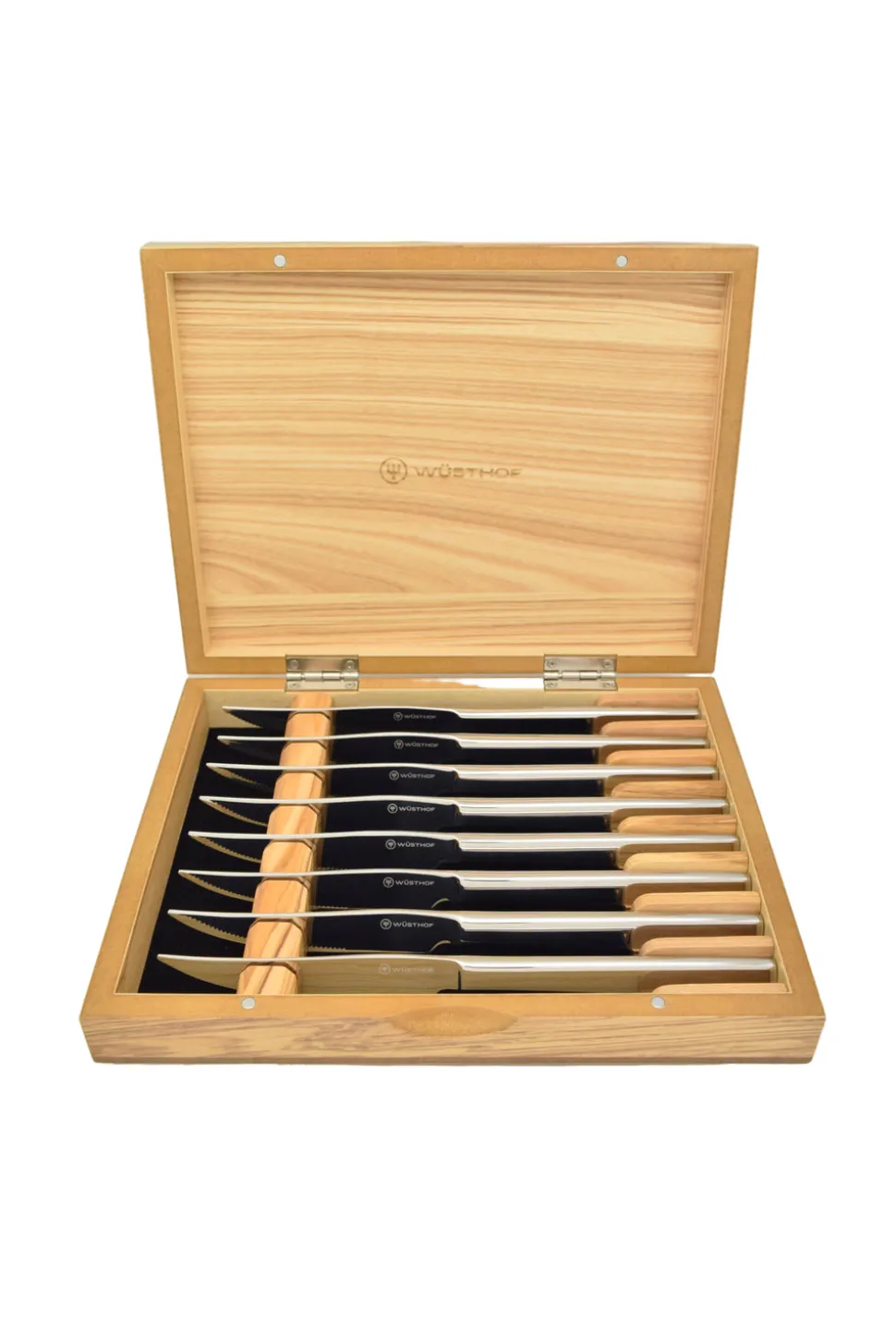 Stainless Steak Knife Set in Olivewood Presentation Box, Set of 8