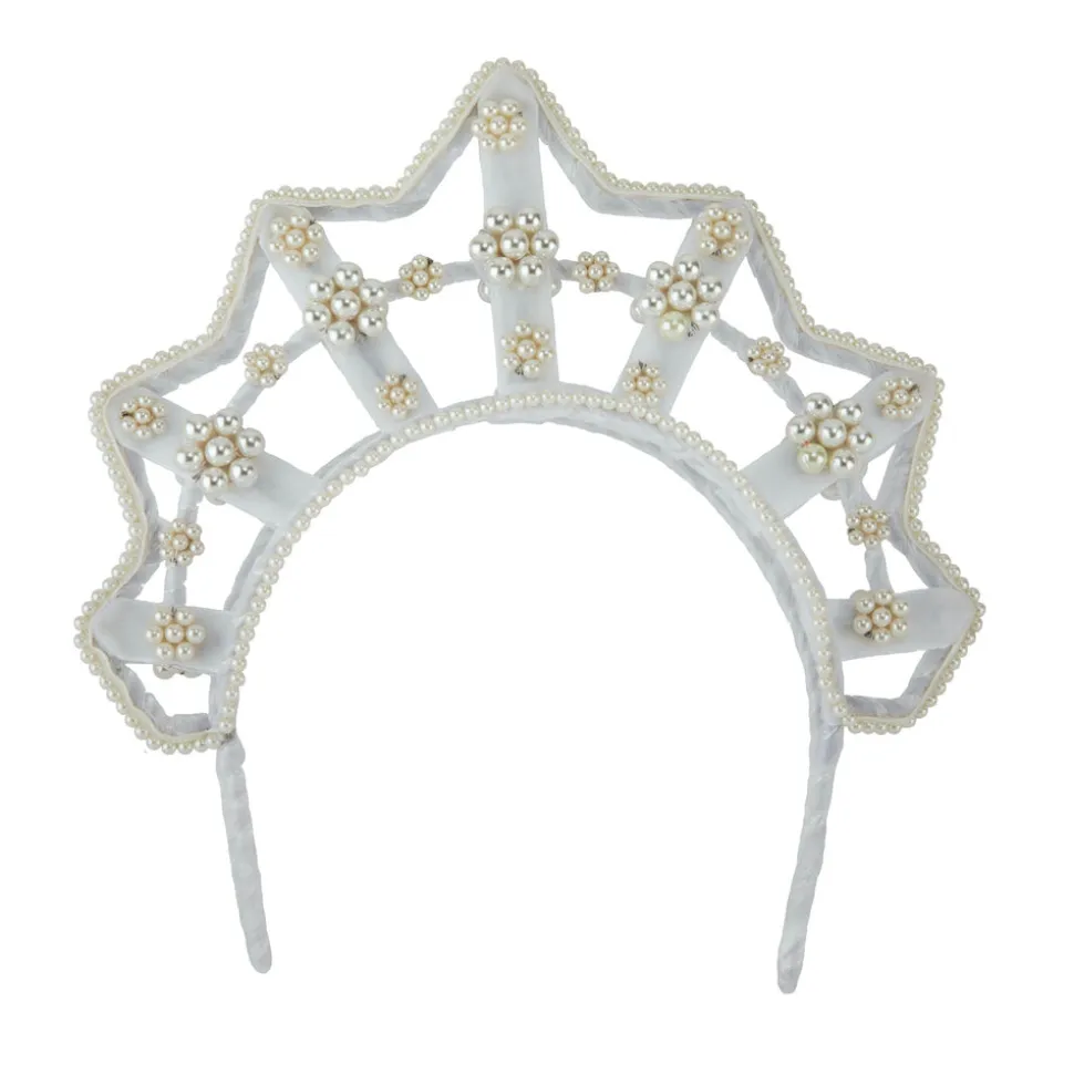 Star Shaped Pearl Headpiece in White Velvet