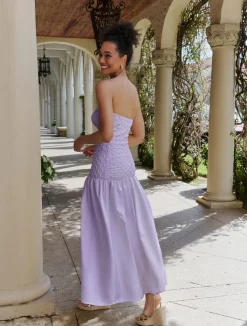 Strapless Smocked Parlour Dress in Lilac