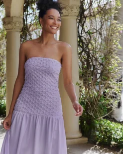 Strapless Smocked Parlour Dress in Lilac