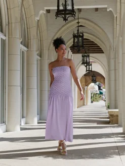 Strapless Smocked Parlour Dress in Lilac