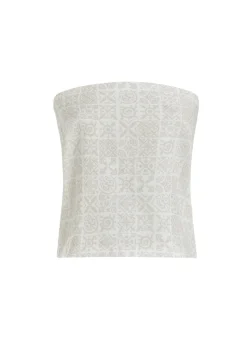 Strapless Top in White with Beige Checkerboard